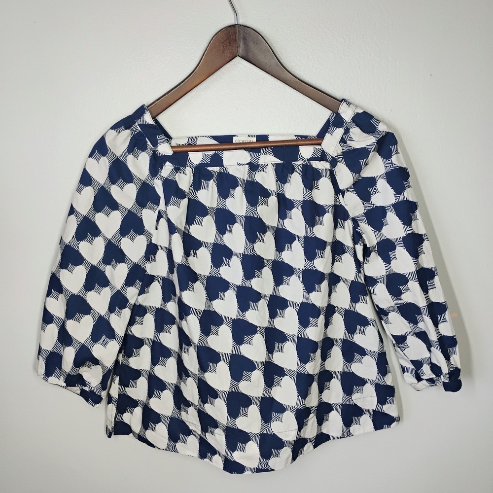 Crewcuts J.Crew Girls 12 Top Navy Blue White Hearts 100% Cotton Preppy Cute